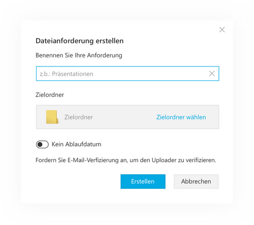 Fordern Sie Dateien von Klienten ohne Tresorit-Konto an